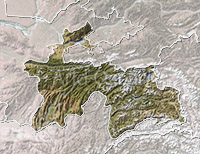 Tajikistan, shaded relief map.