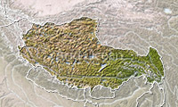 Tibet, shaded relief map.
