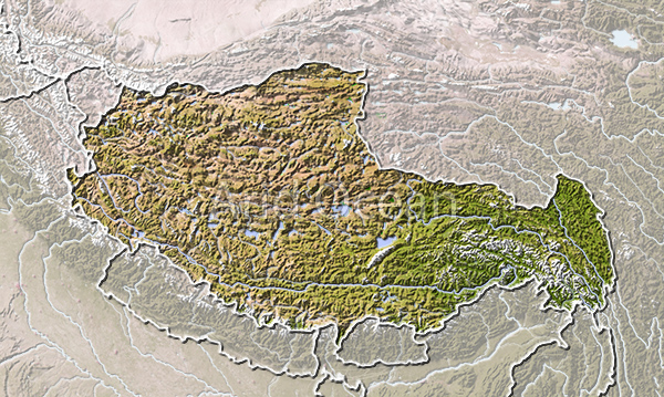 Tibet, shaded relief map.