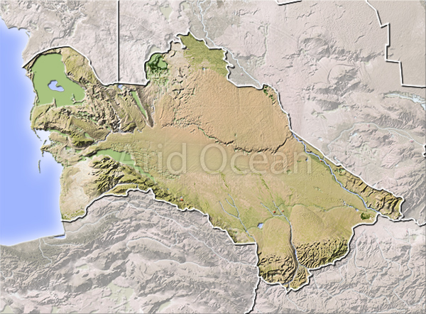 Turkmenistan, shaded relief map.