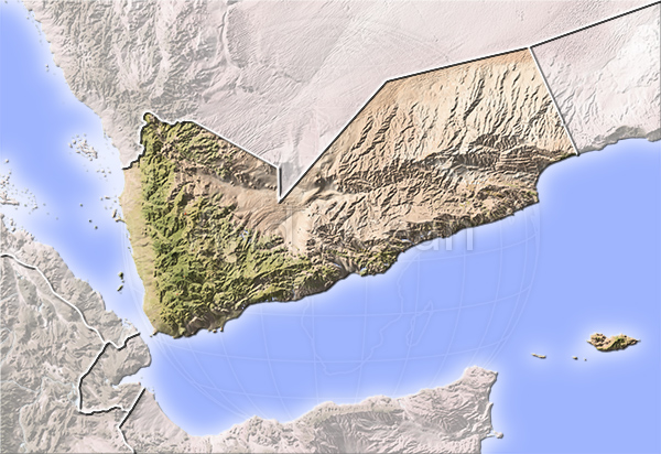 Yemen, shaded relief map.