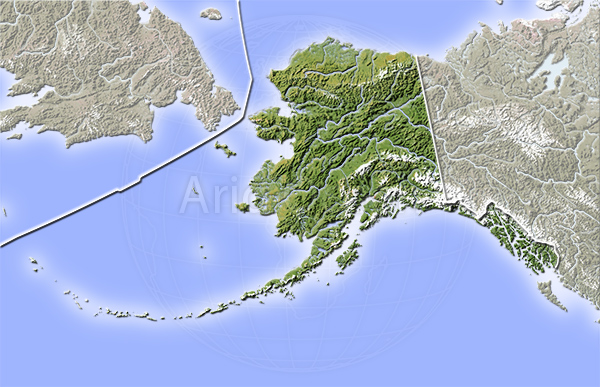 Alaska, shaded relief map.