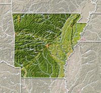 Arkansas, shaded relief map.