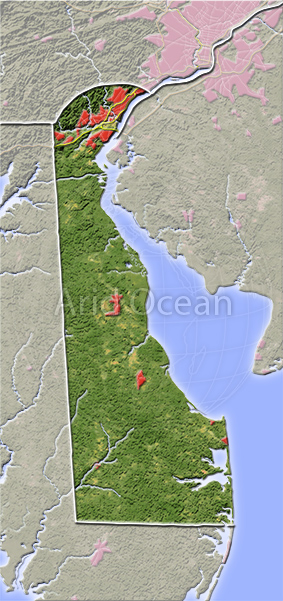 Delaware, shaded relief map.