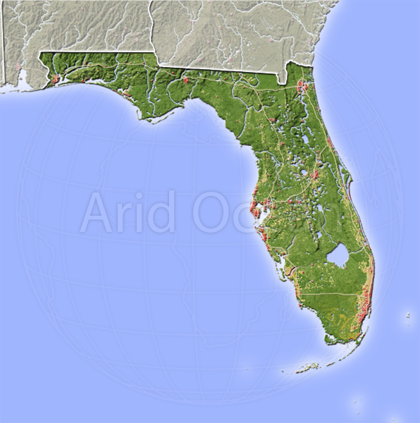 Florida, shaded relief map.
