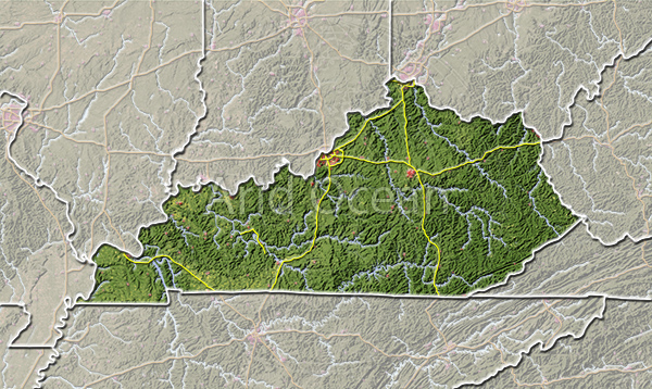 Kentucky, shaded relief map.