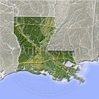 Louisiana, shaded relief map.