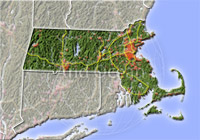 Massachusetts, shaded relief map.