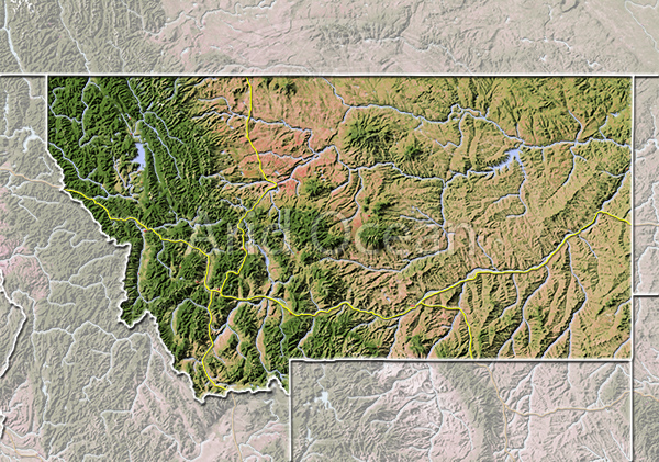Montana, shaded relief map.