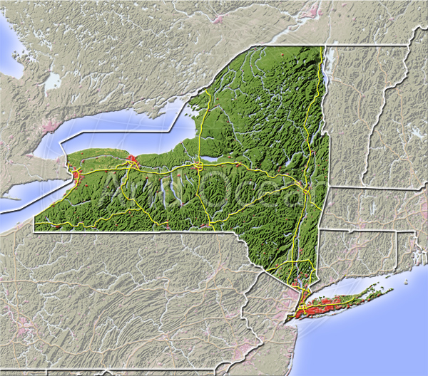 New York, shaded relief map.