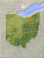 Ohio, shaded relief map.