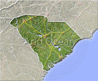 South Carolina, shaded relief map.