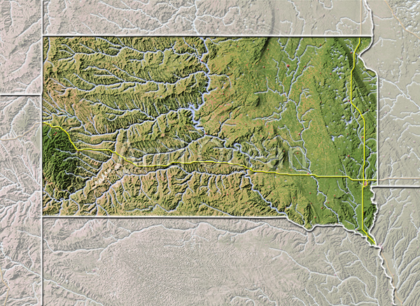 South Dakota, shaded relief map.