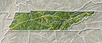 Tennessee, shaded relief map.
