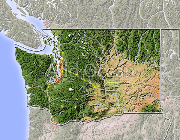 Washington, shaded relief map.