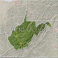 West Virginia, shaded relief map.