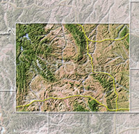 Wyoming, shaded relief map.