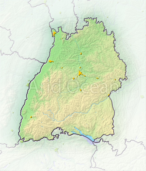 Baden-Wuerttemberg, shaded relief map.