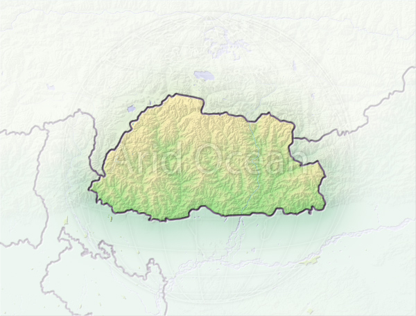 Bhutan, shaded relief map.