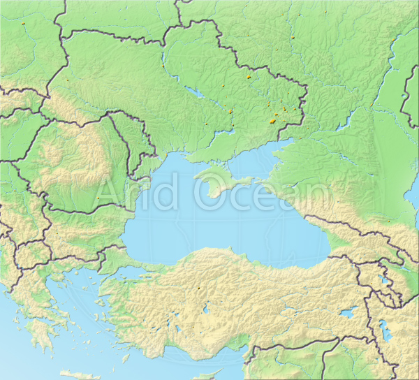 Black Sea, shaded relief map.