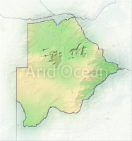 Botswana, shaded relief map.