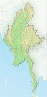 Myanmar, shaded relief map.