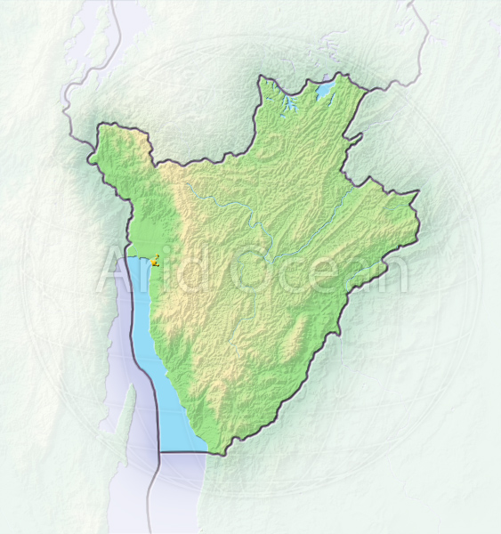 Burundi, shaded relief map.