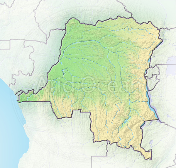 Congo Democratic Republic, shaded relief map.