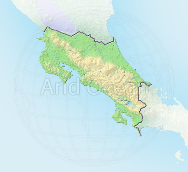 Costa Rica, shaded relief map.