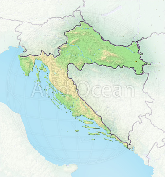 Croatia, shaded relief map.