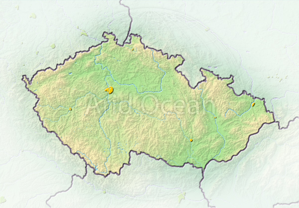 Czech Republic, shaded relief map.