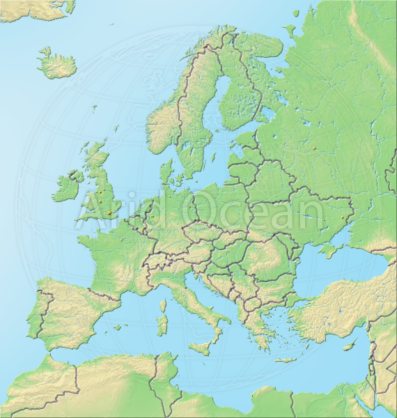 Europe, shaded relief map.