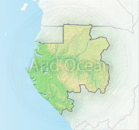 Gabon, shaded relief map.