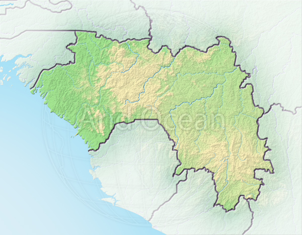 Guinea, shaded relief map.