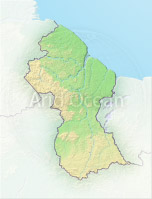 Guyana, shaded relief map.