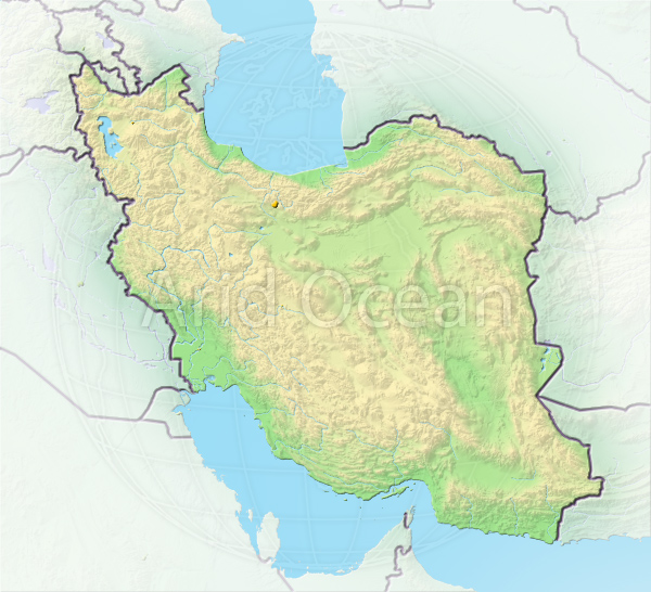 Iran, shaded relief map.