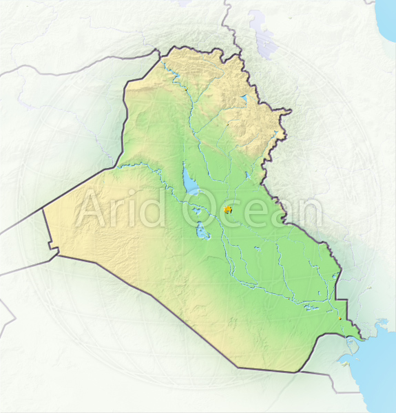 Iraq, shaded relief map.