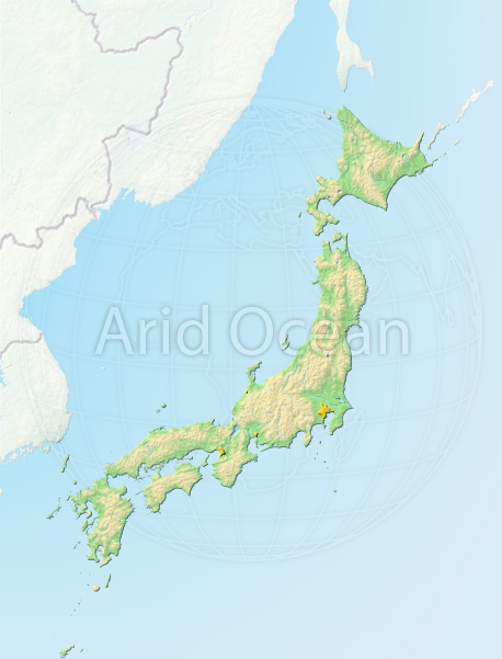 Japan, shaded relief map.