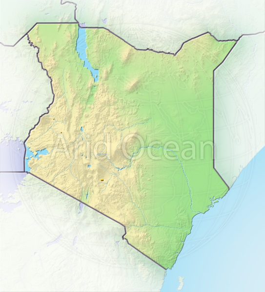 Kenya, shaded relief map.