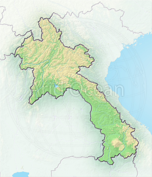 Laos, shaded relief map.