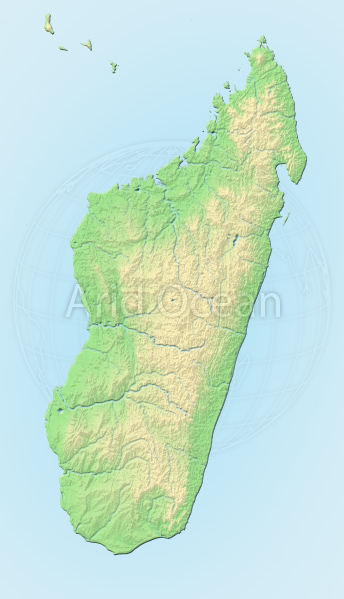 Madagascar, shaded relief map.
