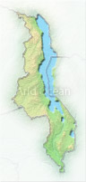Malawi, shaded relief map.