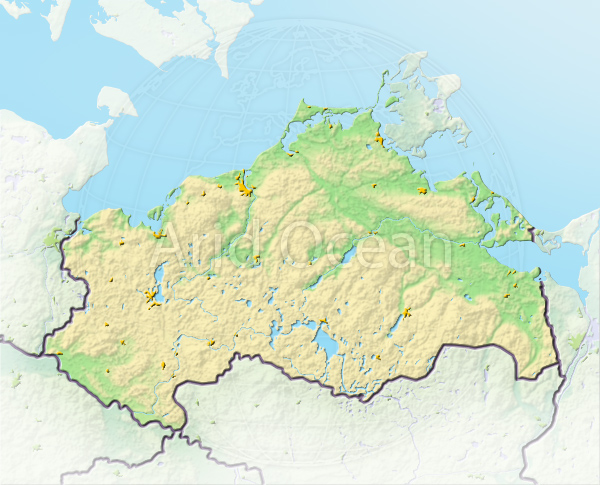 Mecklenburg-Vorpommern, shaded relief map.