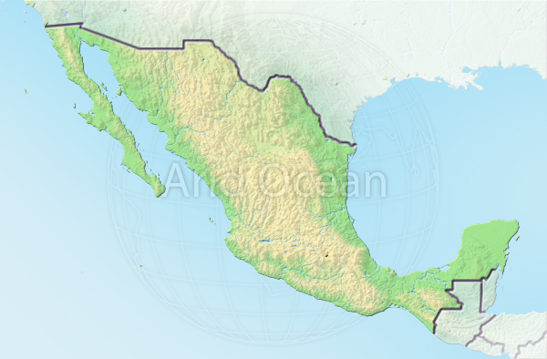 Mexico, shaded relief map.