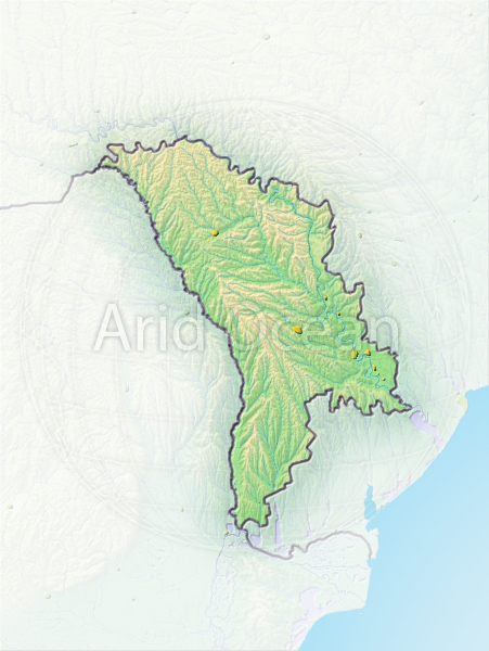 Moldova, shaded relief map.