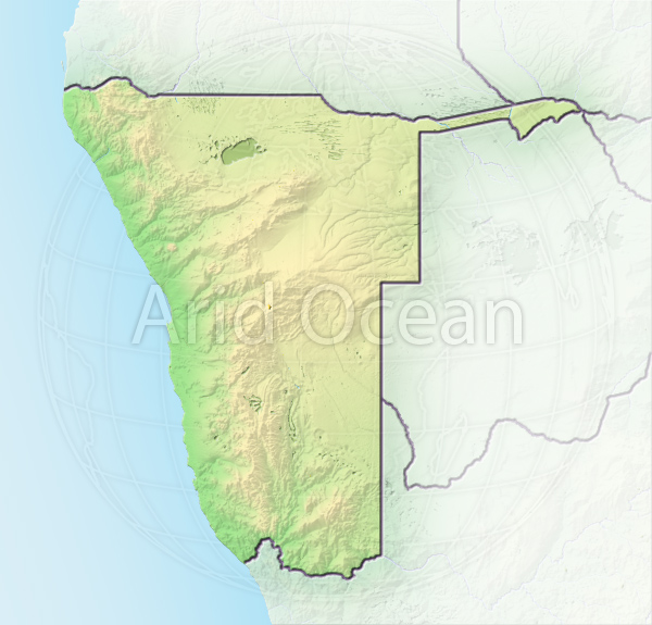 Namibia, shaded relief map.