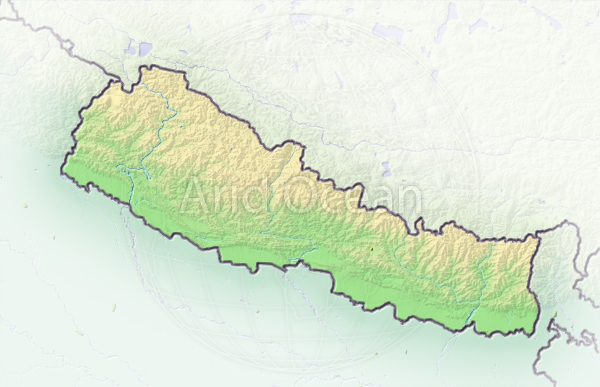 Nepal, shaded relief map.