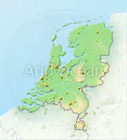Netherlands, shaded relief map.
