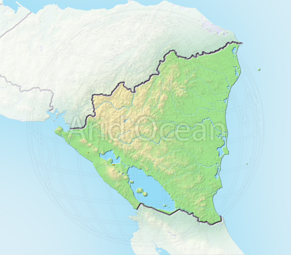Nicaragua, shaded relief map.
