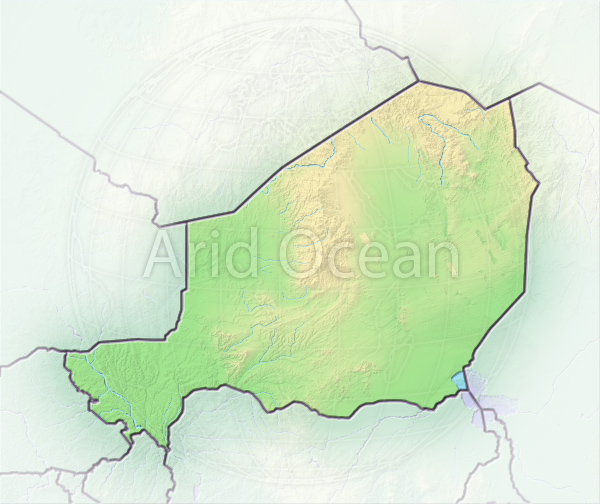 Niger, shaded relief map.